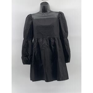 LINYI STUDIO Women's Black Solid Straight-Neck Puff-Sleeve A-Line Mini Dress SZL